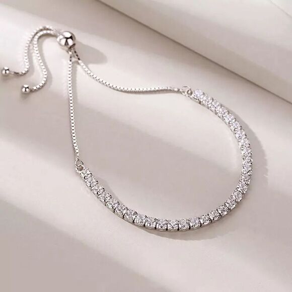 Jewelry - 💎A056💎 *NEW ADJUSTABLE 925 STERLING SILVER DIAMOND BRACELET